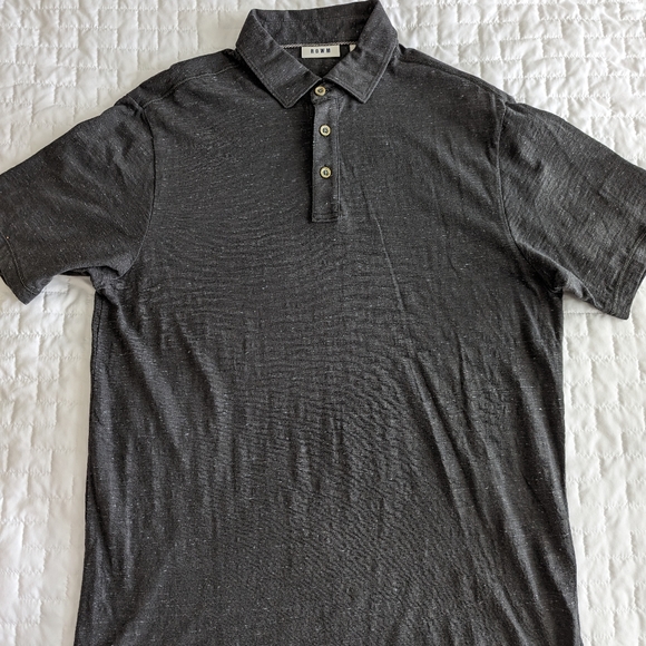 Rowm Dillards Men Slub Polo Shirt Dark Gray Medium - Picture 2 of 4